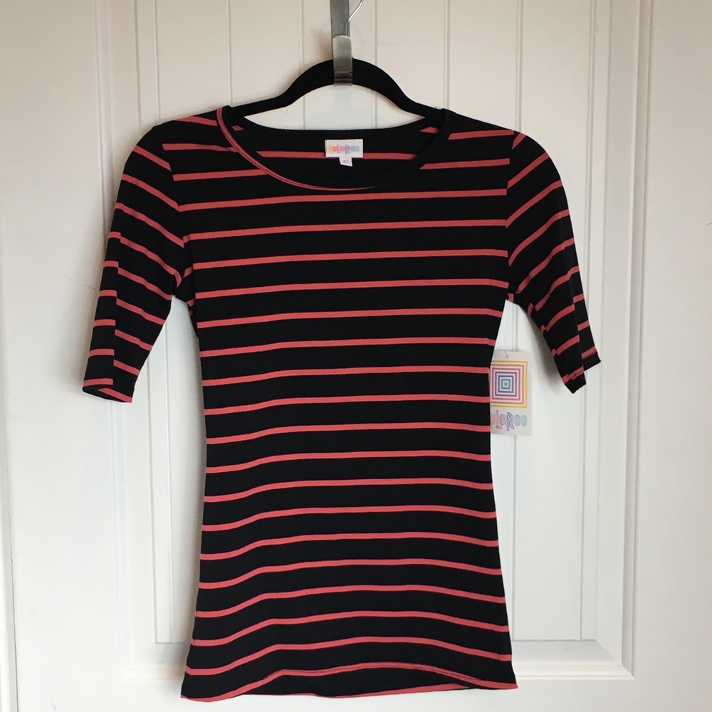 NWT LuLaRoe GiGi XS Black and coral pink stripes